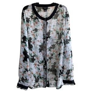 Liz Claiborne Plus Size 14W 0X Sheer Floral Long Sleeve Button Down Career Top
